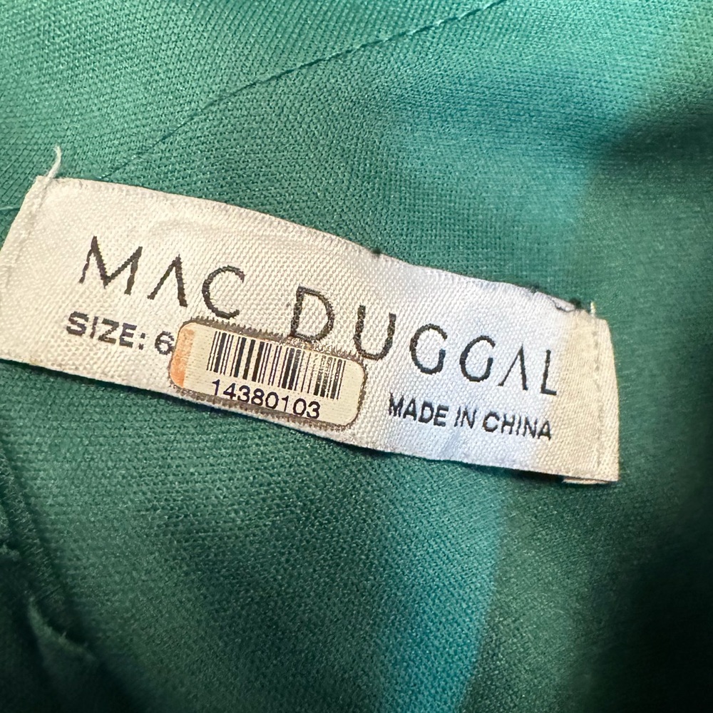 Mac Duggal Satin Ruffled Gown Maxi Dress in Green Size 6 - Picture 5 of 8